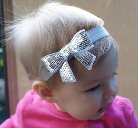 Items similar to SALE Silver Bow Baby Headband Toddler Headband Child