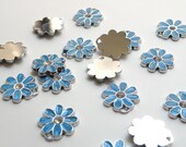 10 Turquoise blue enamel flower charm with rhinestone center 18mm FCW18974