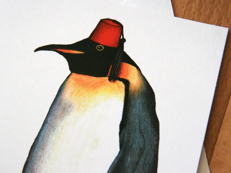Emperor Penguin in a Fez: A6 Birds in Hats Greetings Card