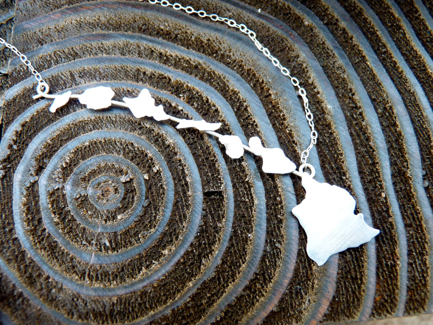 7 Hawaiian Islands Sterling Silver Necklace of Hawaii, Maui, Lanai, Molokai, Oahu, Kauai and Niihau Handmade by Lynn at Sparrow Seas