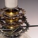 50% OFF SALE Industrial Steampunk Bicycle lamp. Vintage glass shade with bicycle gears and retro Edison style Menlo bulb. Hi-low dimmer. 87