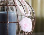 Pink Silk Rosette Necklace, Handmade