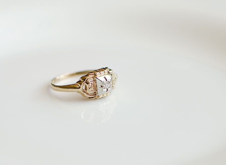 Wedding Ring Vintage Art Deco Stunning 14K Gold Diamond