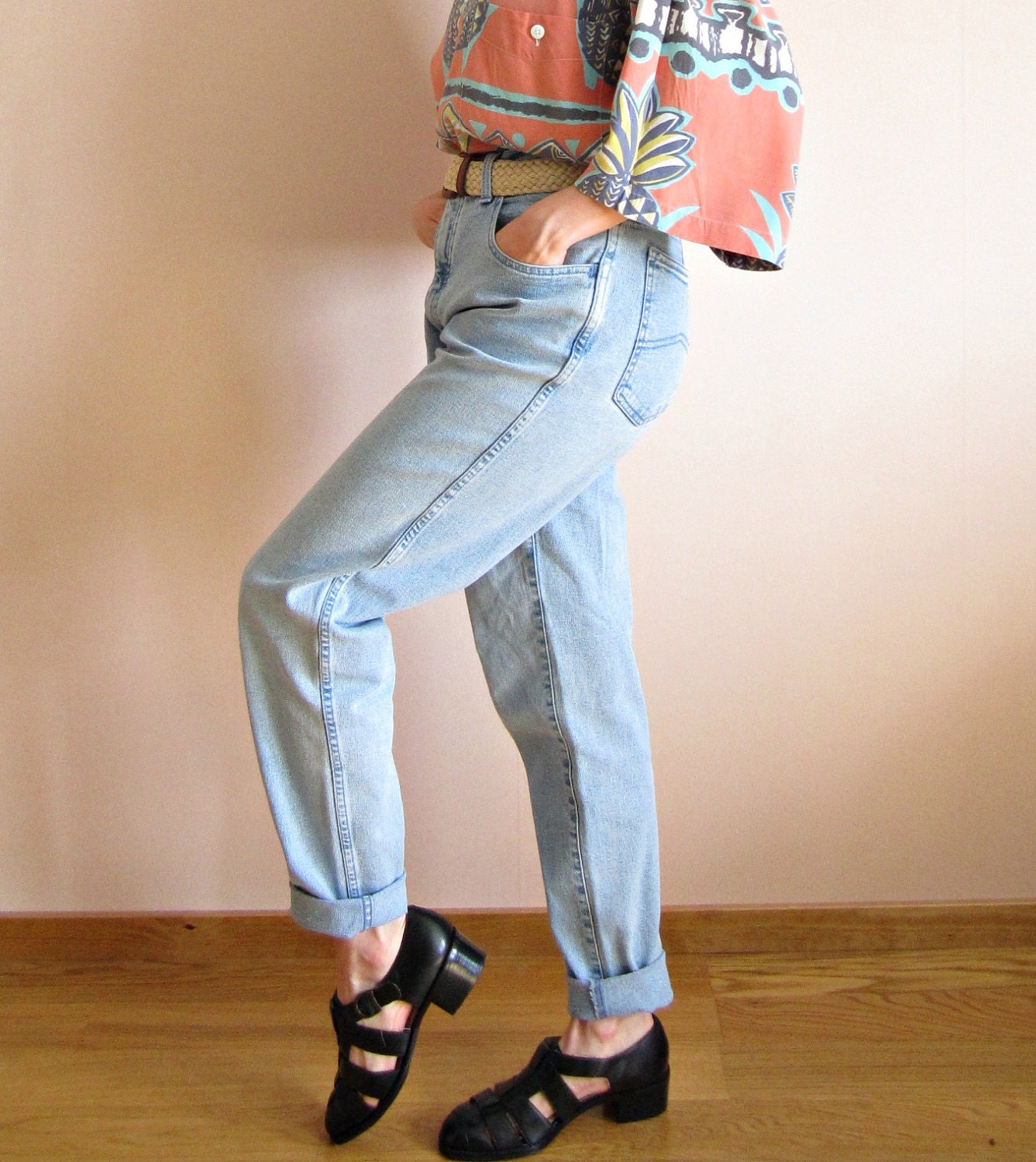 vintage 80s Armani Jeans / high waisted jeans / light blue jeans / size 26