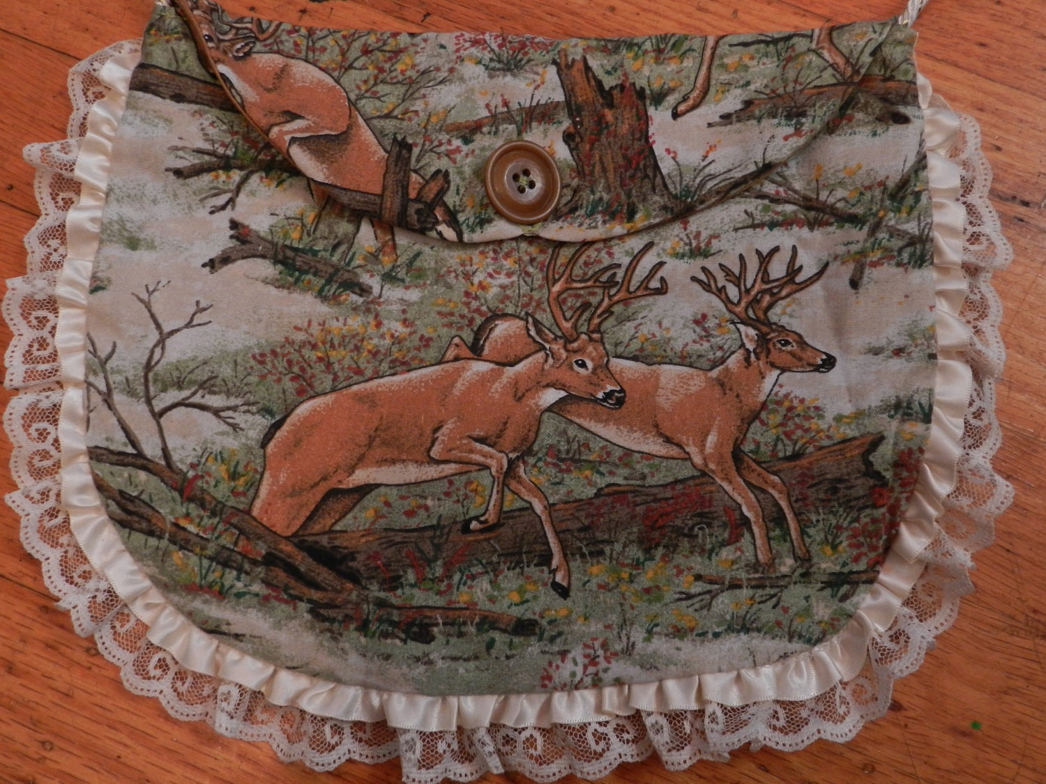 Deer Print Side purse with Ribboned and Ruffled Lace