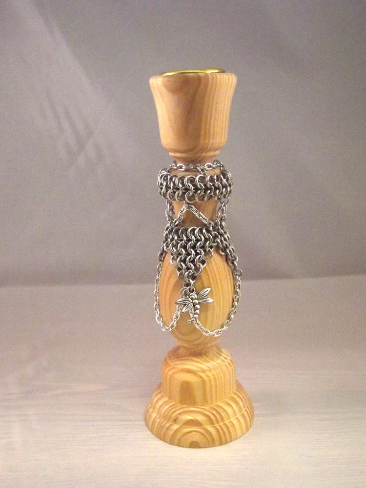Chainmaille-Wrapped Candlestick