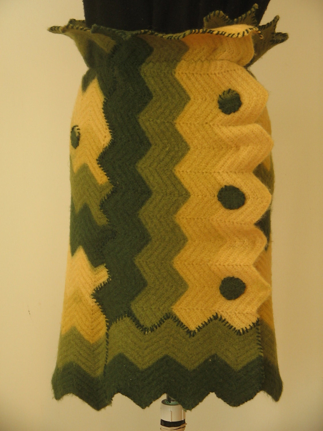 chevron stripe skirt felted wool upcycled eco OOAK reconstructed