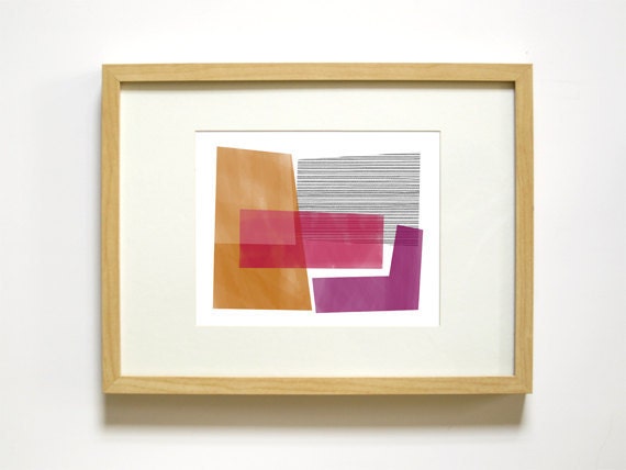 Modern Overlapping Geometric Shapes Art Print - Orange, Purple, Magenta - 8x10 Wall Decor - Living Room, Family Room, Office - RetroMenagerie