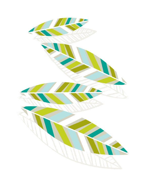Blue Aqua and Green Feather 8x10 Art Print