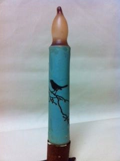 Robin Egg Blue Bird on a Branch LED Taper Candle