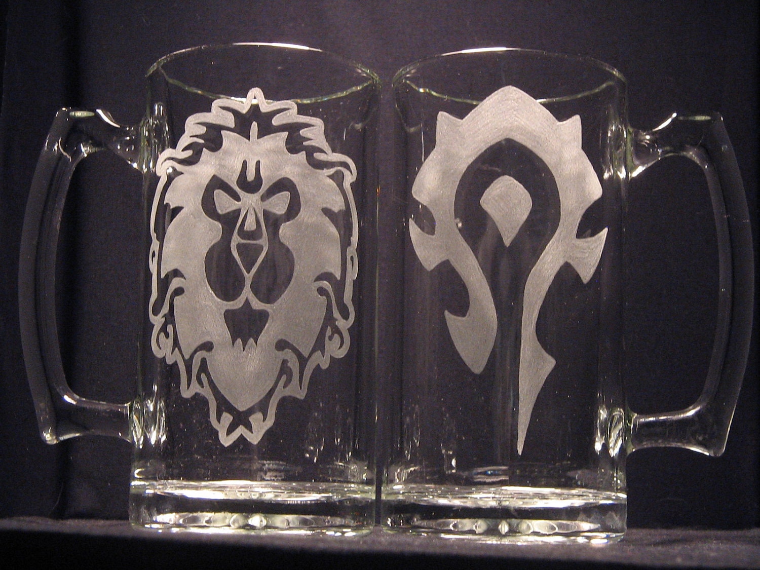 World of Warcraft Alliance or Horde inspired Beer Mug Engraved/Etched Glass "PICK YOUR STYLE"
