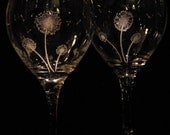 Etched Wine Glass FREE SHIPPING Hand Engraved Dandelion Wine Glasses