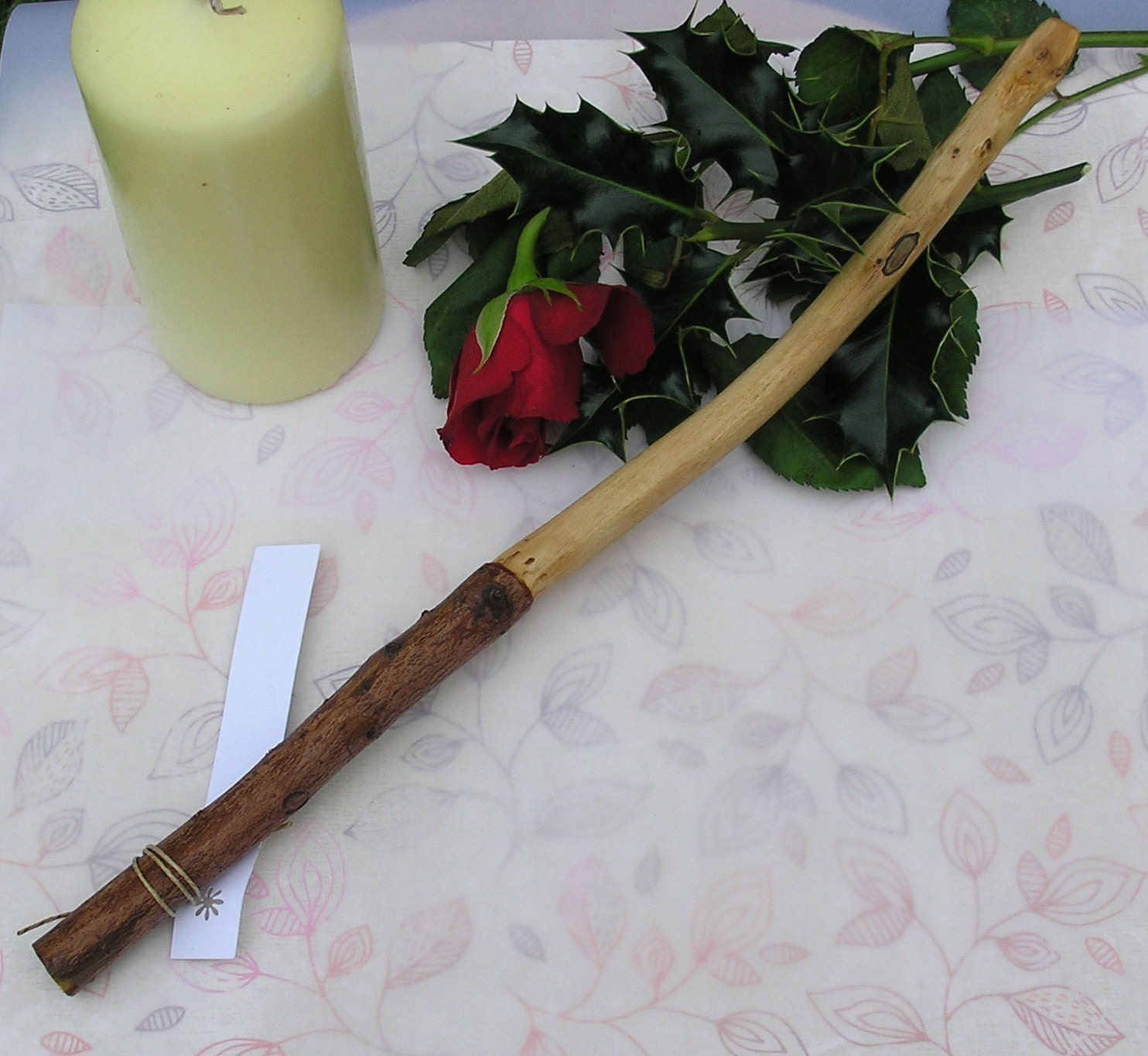 Oak Wand with Natural Bark Hilt Large - Wooden, Ritual Wand, Wiccan, Pagan