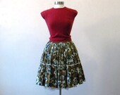 1950s Vintage Full Skirt - Circle Skirt - Brown Teal Floral - Medium
