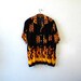 RESERVED. Disco Inferno Mens Hipster Shirt / Flame Print Surfer Shirt / XL / 80s