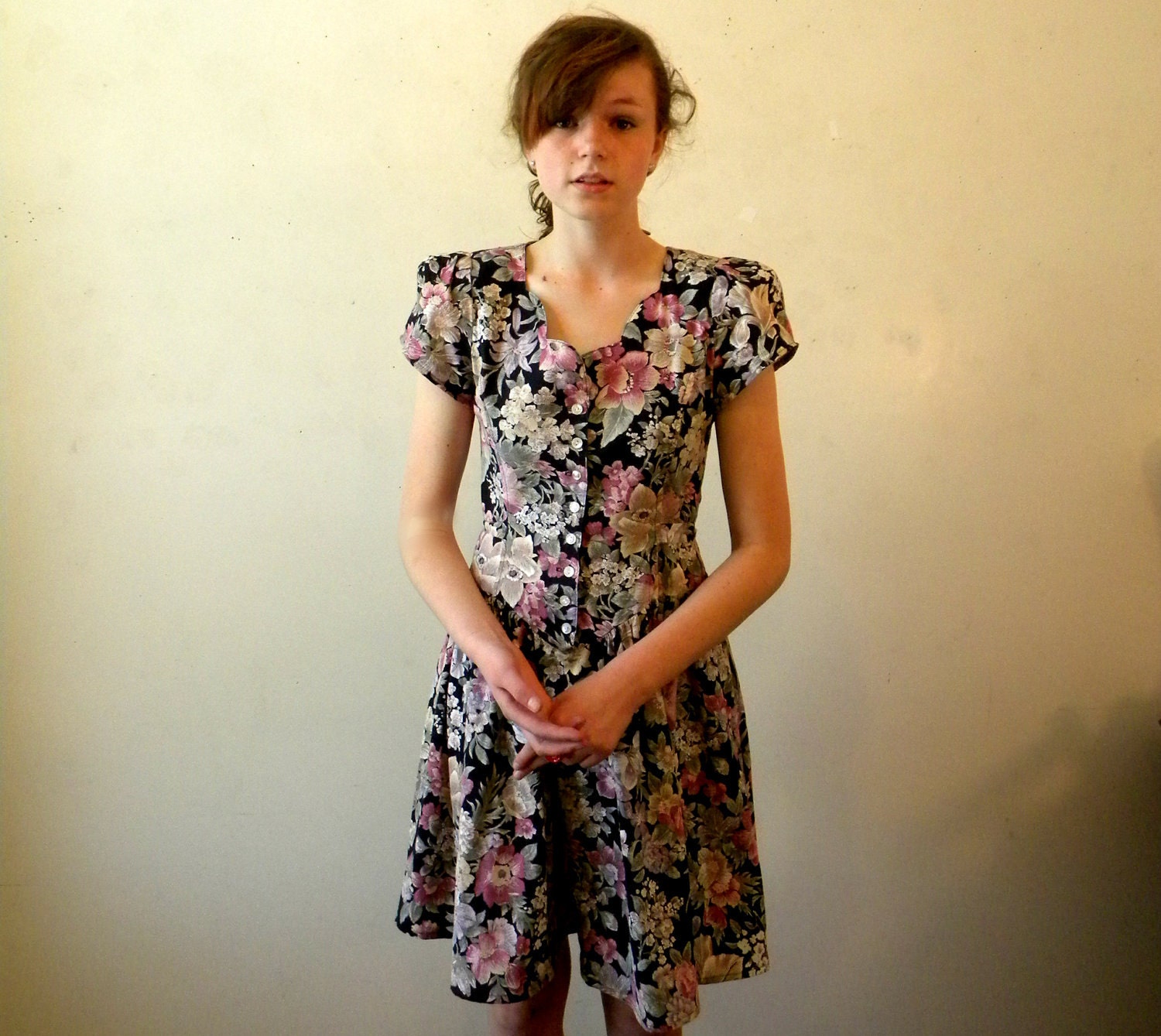 Floral 80s Dress / Summer Dresses / Indie Dresses / Small