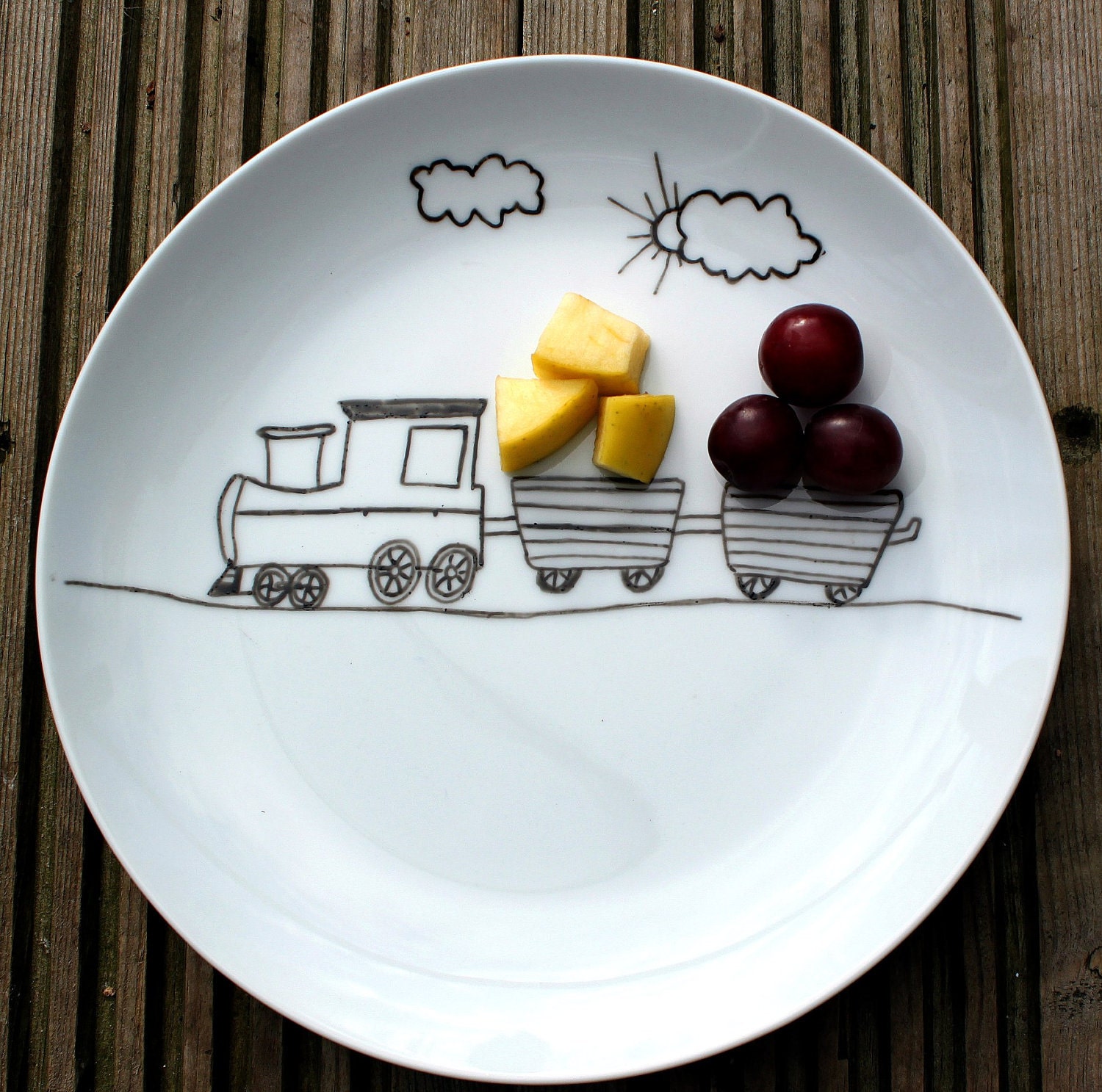Children's fun food side plate - train design