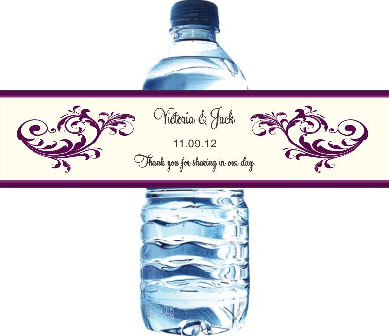 100 Filigree Pattern Wedding Water Bottle Labels - Printed with your wedding colors-Water resistant and self stick Il_570xn