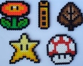 Set of Mario Power Ups Perler Bead Magnets