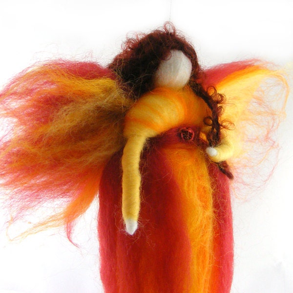 Fairy Needle Felted Waldorf Fiery Fairy Ornament Fairytale Decoration Soft Sculpture Merino Wool Art Doll