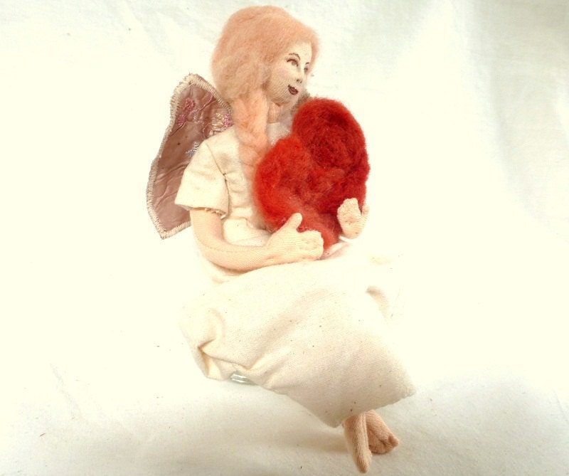 Guardian of the Heart - art cloth doll angel soft sculpture
