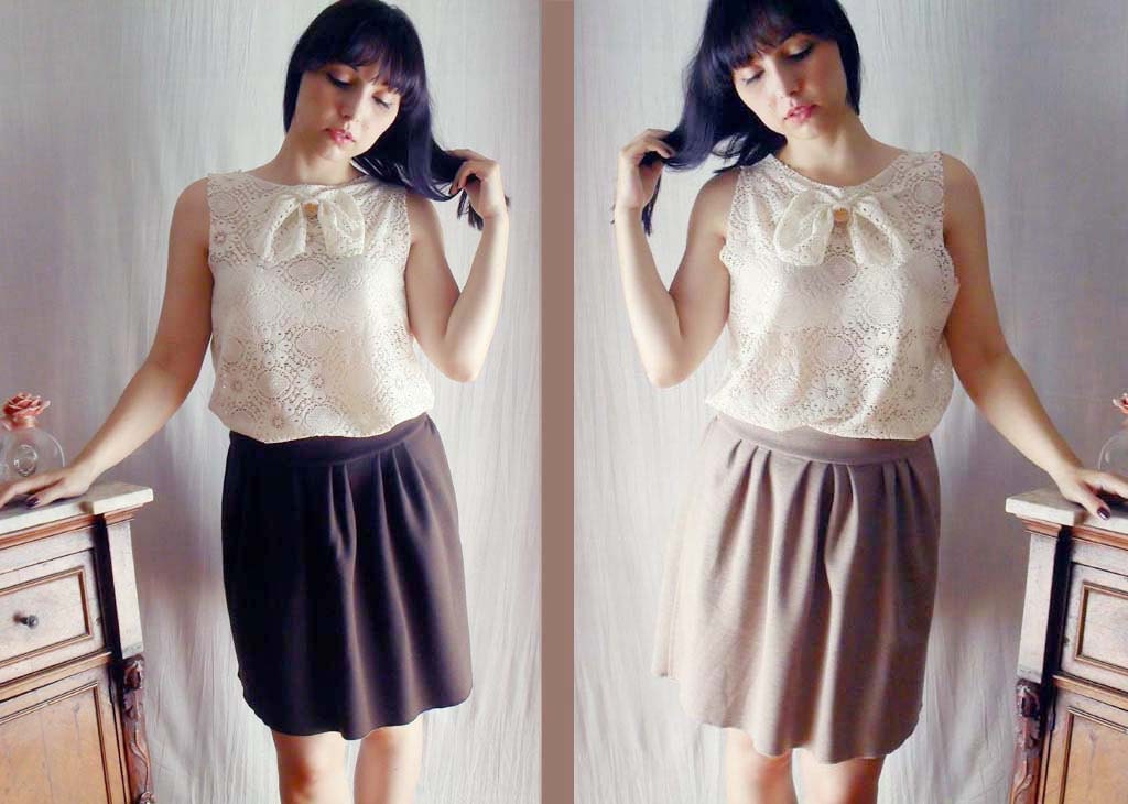 Reversible pleated skirt - aline skirt knee skirt womens skirt