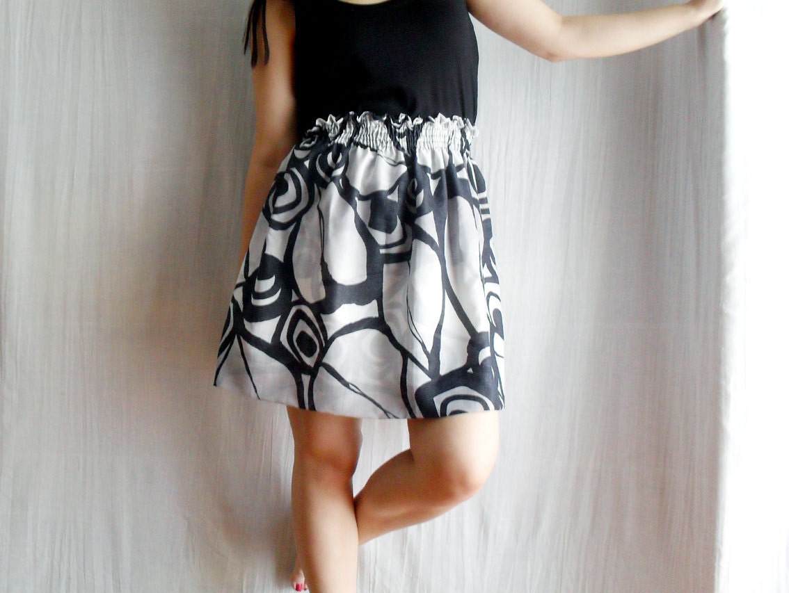 Black-white mini skirt - strapless top cotton tunic womens skirts