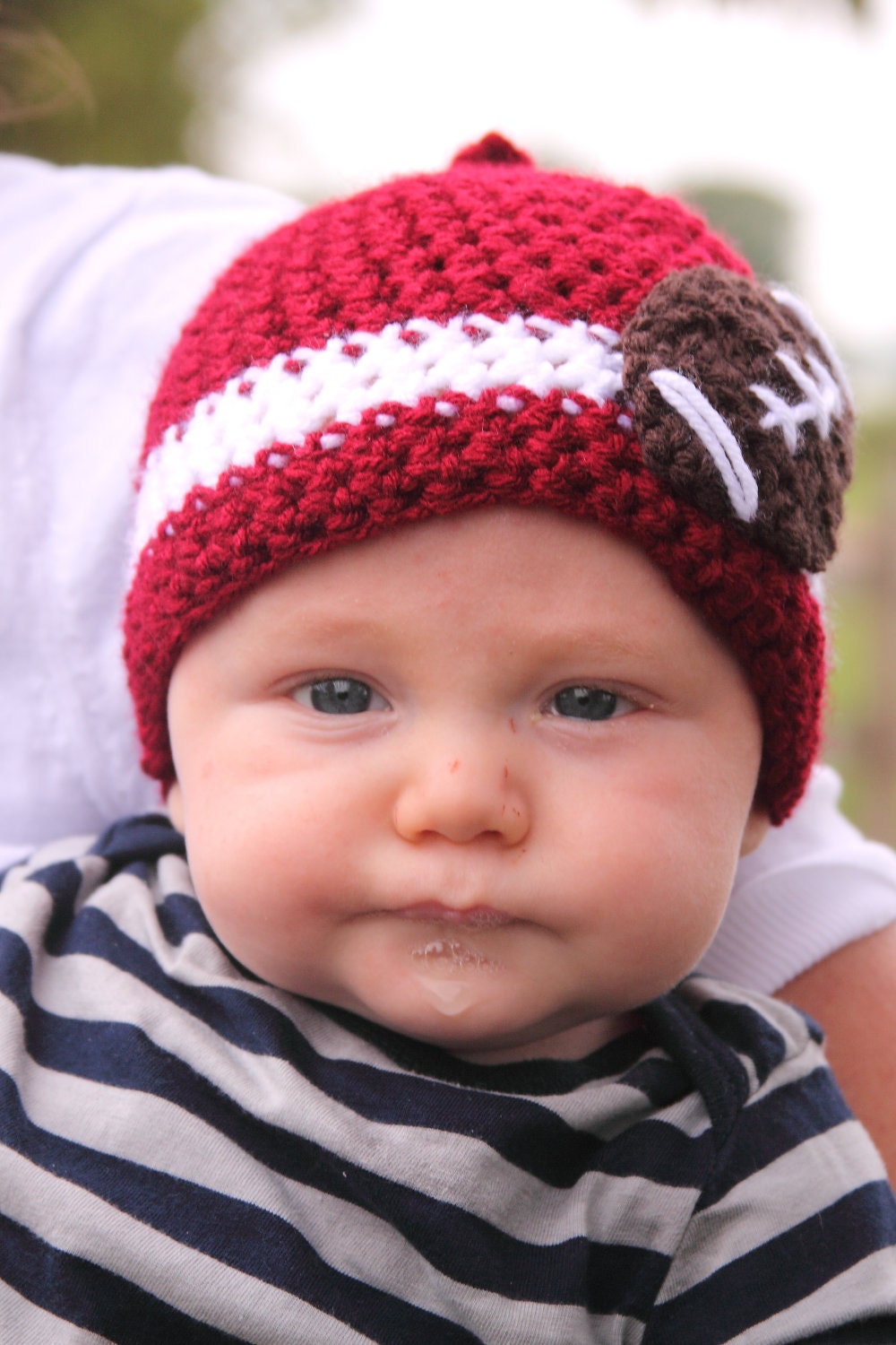 Alabama Oklahoma Football: Football Beanie, Nub-Tip (Crocheted to Order in sizes newborn - toddler)