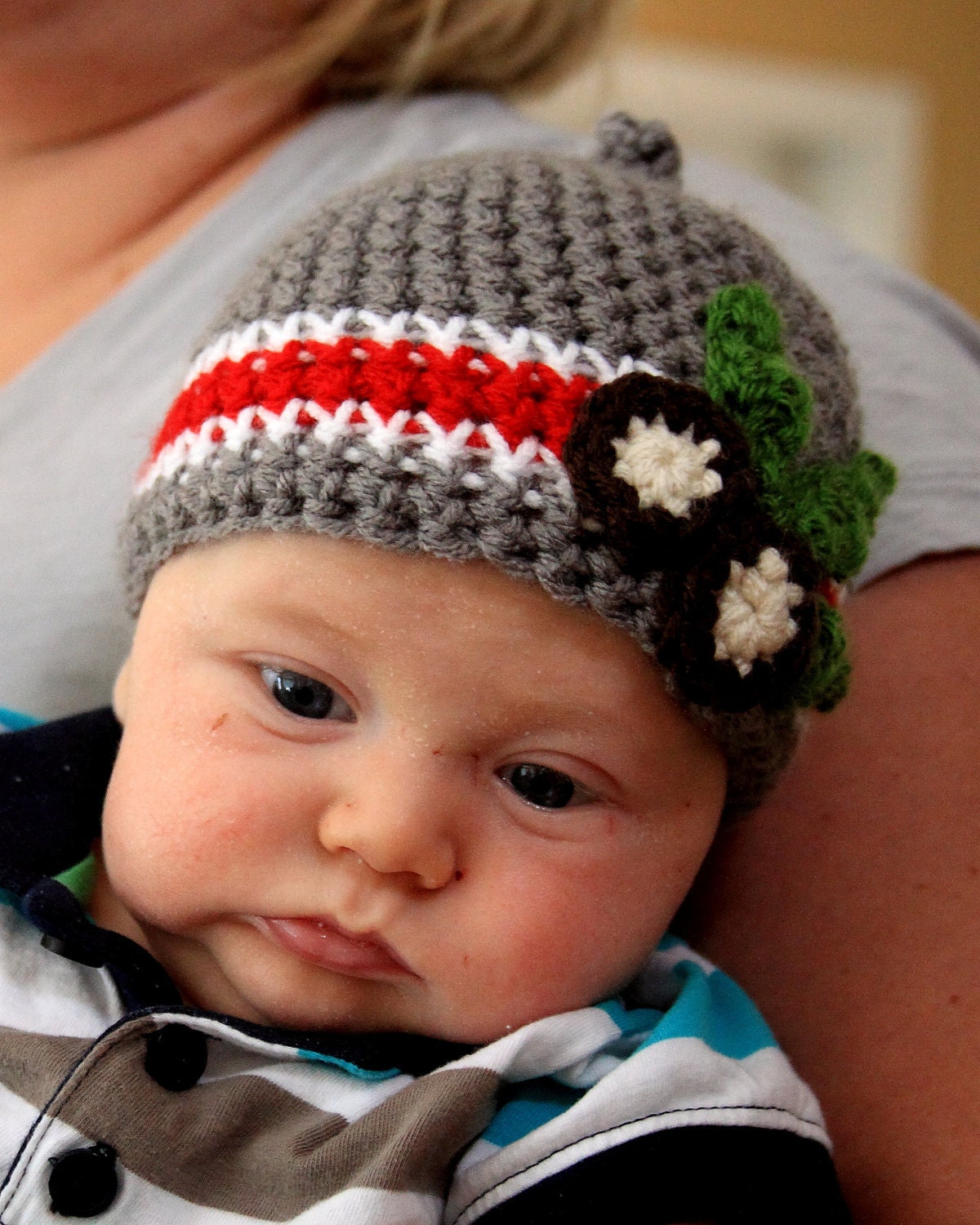 Buckeye Ohio State Nub Tip Beanie (Crocheted to Order in sizes NEWBORN- TODDLER)