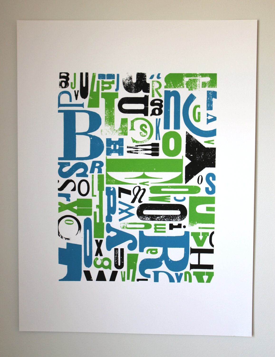 Blue, Green & Black Woodtype Screenprint