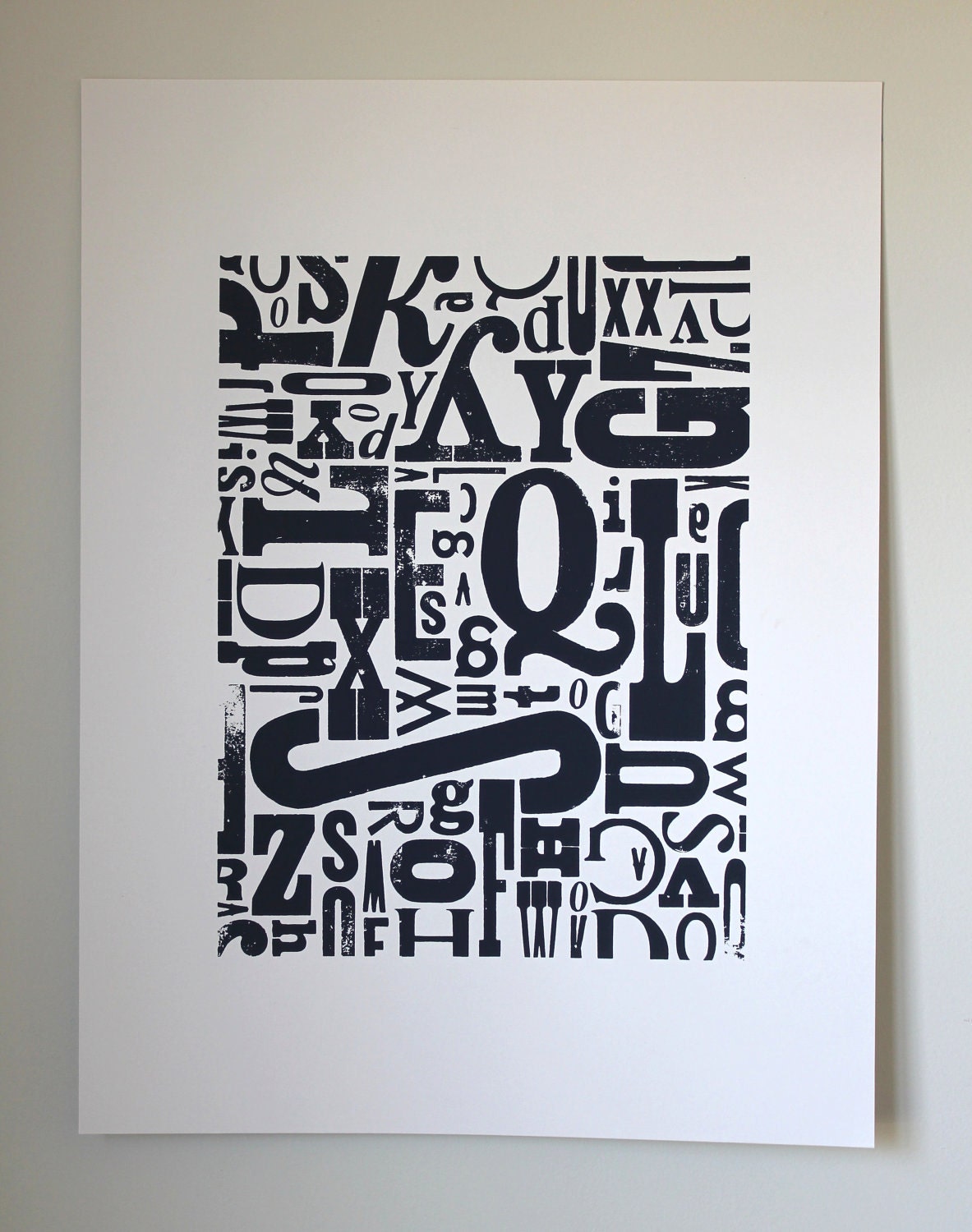 Navy Blue Woodtype Screenprint
