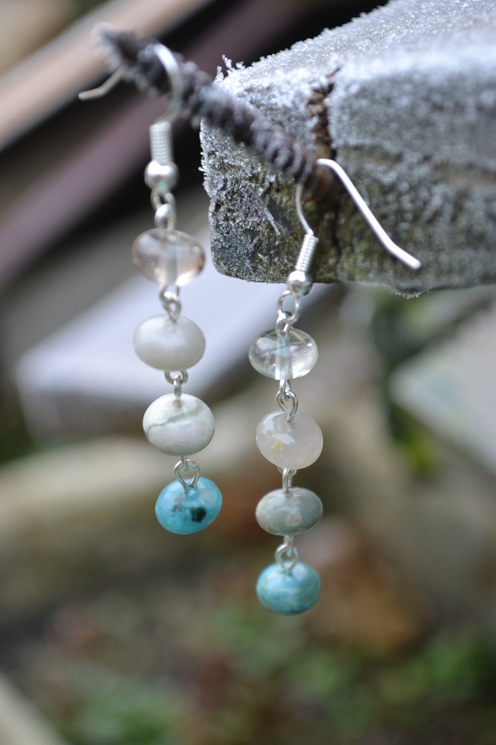 Sale Clear and White Cool Quartz and Howlite dangle earrings - Cancer Charity