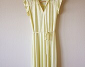Vintage 1960's Queens Wear Inc Two Piece Pale Yellow Floral and Bows Nightgown Dress and Cover Up