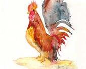 Rise and Shine Red Rooster/ Watercolor Print