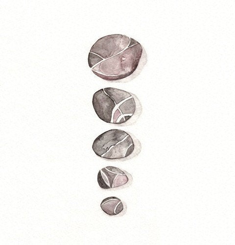 David's 5 Smooth Stones / Watercolor Print/Grey, Red, Pink, Mauve/ Archival Print