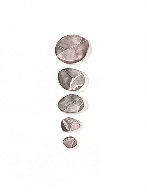 David's 5 Smooth Stones / Watercolor Print/Grey, Red, Pink, Mauve/ Archival Print