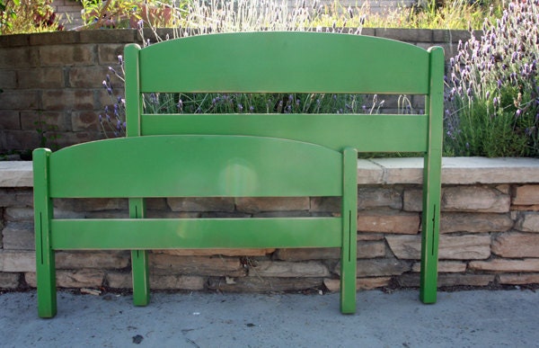 Twin Bed Headboard and Footboard Painted and Distressed Kelly Green By Foo Foo La La