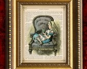 ALICE IN WONDERLAND Color Vintage Art Print on Book Page Art Print on VIntage Dictionary Art Print 8x10