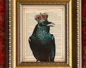 Vintage Dictionary Art Print RAVEN w/ CROWN 1 Art Print on Antique Book Page Art Print 8x10 Wall Decor
