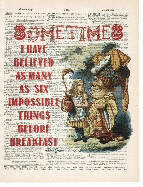 ALICE In WONDERLAND Vintage Art Print on Dictionary Page Art Print  Antique Book Page Art Print 8x10 The Queen