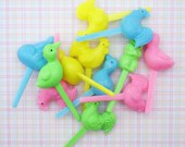 12 Easter Cupcake Picks Spring Cake Toppers - Blue Pink Yellow Green - Vintage Inspired Chick, Bunny, Duck, Rooster Il_170x135