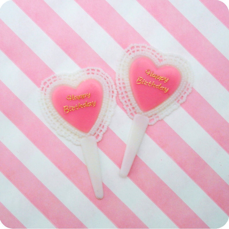 12 Pink Happy Birthday Heart Cupcake Picks Cake Toppers Il_570xn