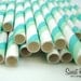 Striped Paper Straws - 25 Aqua and Green Striped Paper Drinking Straws with FREE Printable Flags