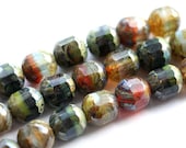 SALE 20% Off Picasso Czech Glass beads mix - brown, olive green, red, black - earthy colors - 8mm - 20Pc - 025 - MayaHoney