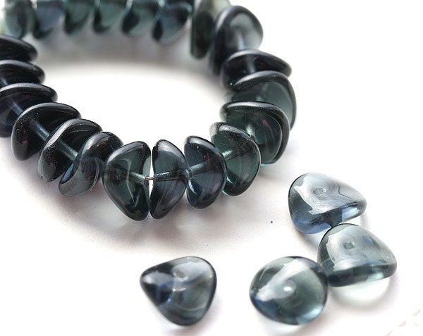 Dark grey spacers Czech glass beads, wavy rondels - 4x9mm - 25Pc - 0264