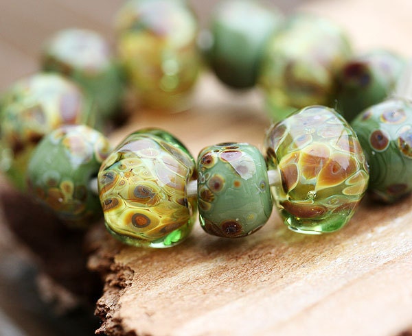 Lampwork beads, olive green, handmade - SRA, by MayaHoney