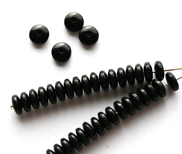 Jet black czech glass rondel beads - spacers - 6mm - 50pc -0143