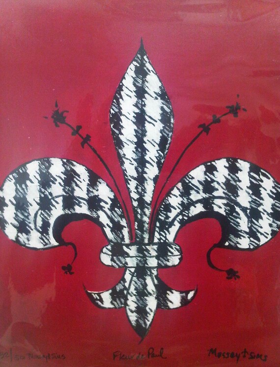 Houndstooth Fleur de Lis Print 8 x 10 by ArtemisPaintings