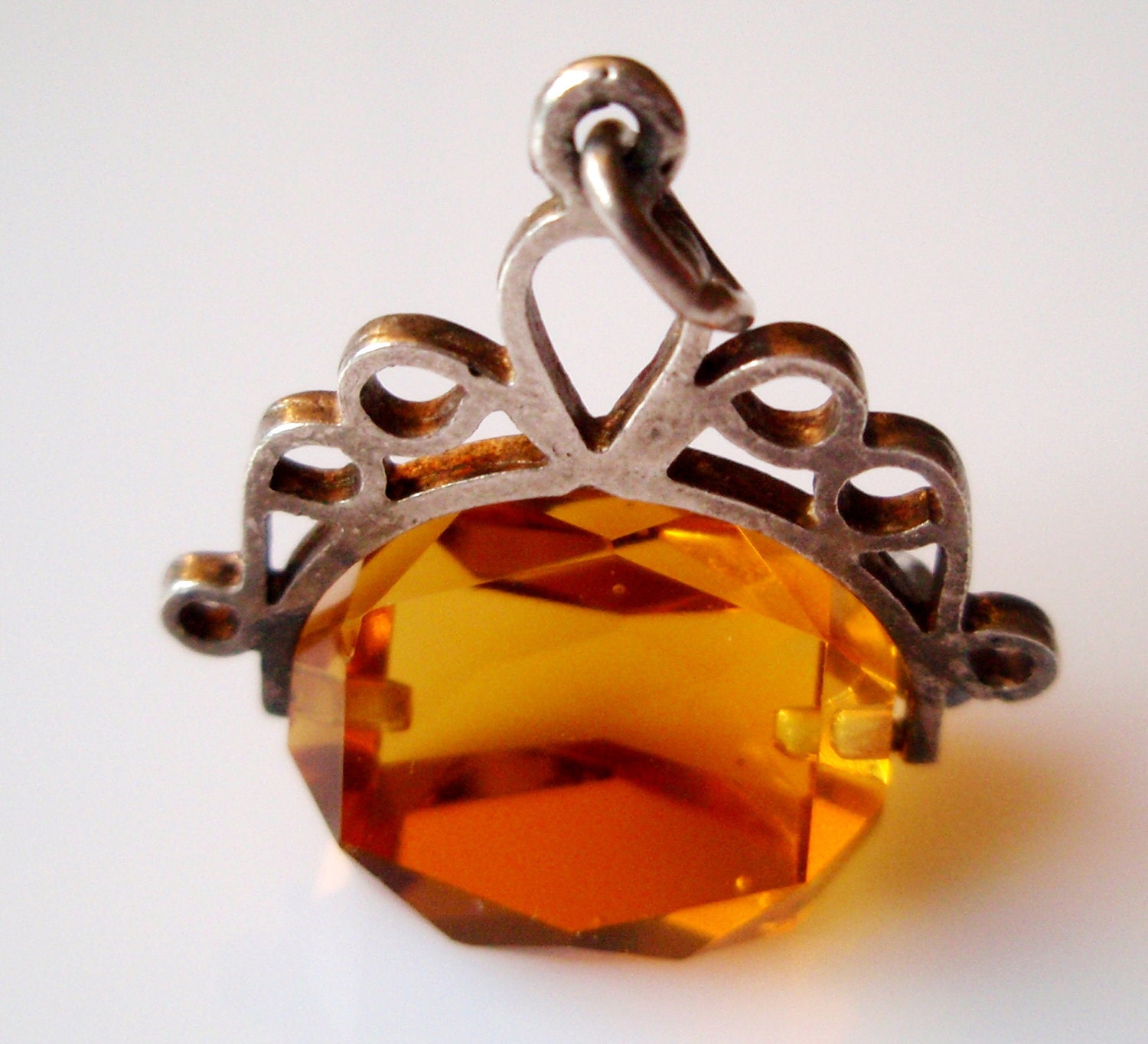 Silver Amber Crystal Fob Charm Moves