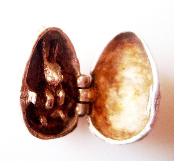 Vintage Silver Egg & Easter Bunny Rabbit Charm Opens